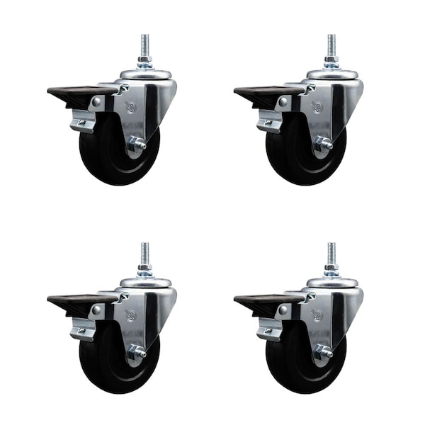 35 Inch Soft Rubber 12 MM Threaded Stem Caster Set with Brake